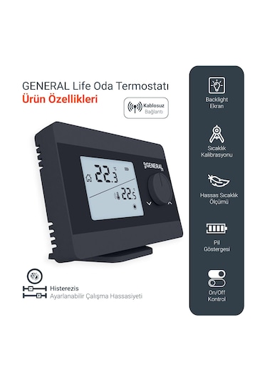 General Life Illona Ht250s Rf Kablosuz Oda Termostatı - Siyah