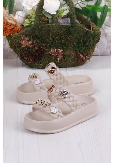 Fort Bella E423 Plaj Deniz Havuz Terliği Hafif Rahat Esnek Kız Çocuk Terlik Bej