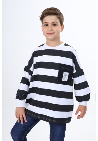 Toontoy Erkek Çocuk Çizgili Sweatshirt Beyaz