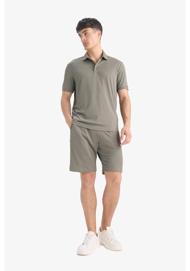 DeFacto Slim Fit Dar Kesim Polo Yaka Dokulu Kısa Kollu Krinkıl Tişört E1222AX25SMKH401