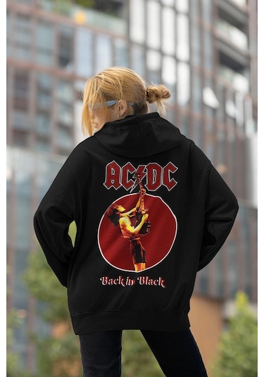 Sevbano Ac Dc Back In Black Müzik Grubu Baskılı Unisex Oversize Tasarım H Siyah