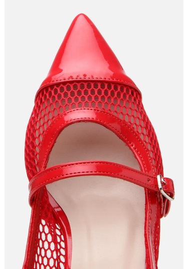 Kadın Rugan Kırmızı Fileli Stiletto Kırmızı