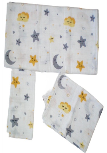 More Home Müslin Bezi Set 5 Parça % 100 Pamuklu Yıldılı Kalpli Açık Gri