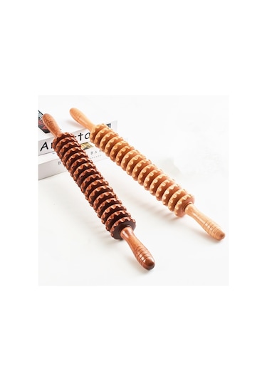 Masif Ahşap Kavisli Saplı Silindir Manuel Masaj Aleti Boyun Omurgası Sırt Bel Tüm Vücut Yuvarlama Tendon Kas Gevşetme Ev Masaj Çubuğu Dokuz Tur Kahverengi