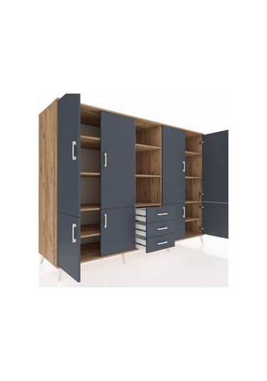 Kronos Dolap 11 Raflı 3 Çekmeceli 8 Kapaklı 220x59x163 Çam-antras Çam-antrasit