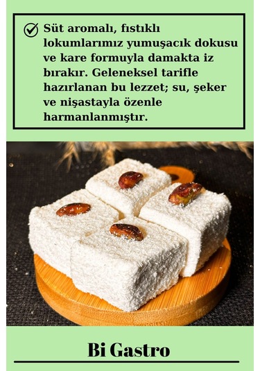 Sütlü Fıstıklı Çifte Kavrulmuş Sultan Lokum - Türk Lokumu - 400 Gr