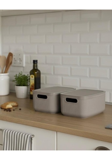 Okyanus Home Linea Smart Box Vizon 2,4 Lt 2 Adet Kapaklı Çok Amaçlı Saklama Kutusu Kahverengi