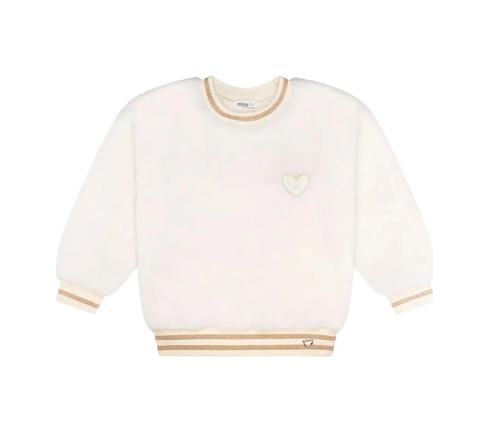 Kız Çocuk Pul Kalp Nakışlı Peluş Sweatshirt Mnt25k209 Ekru