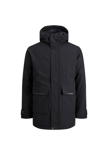 Jack&Jones Kapüşonlu Siyah Erkek Kaban 12211896