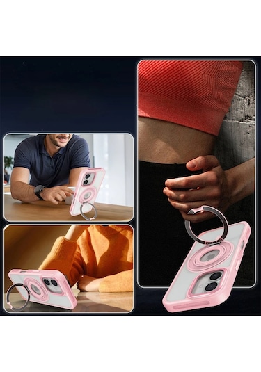 Mey İthalat Apple iPhone Uyumlu  16 Banza Magsafe Standlı Kapak - Pembe