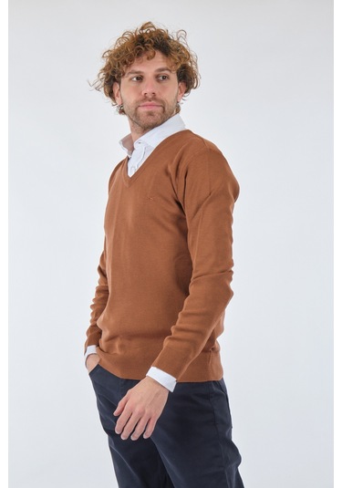 De Blasıo V Yaka Uzun Kollu Çikolata Erkek Kazak 222340020 Tarçın