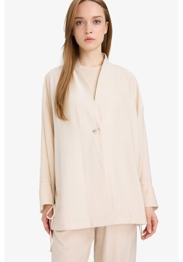 Defacto Relax Fit Krinkıl Kumaş Uzun Kollu Kimono Tunik E1109ax25smbg74 Bej