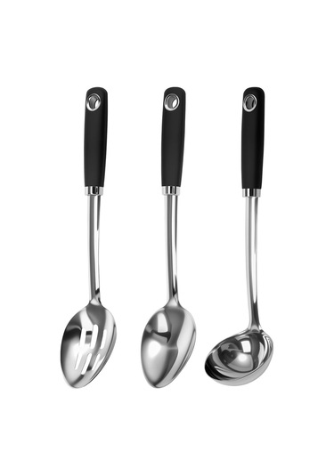 Hfambition Paslanmaz Çelik Mutfak Kaşığı Seti: 3'lü Dayanıklı Servis Ve Pişirme Kaşıkları Gümüş