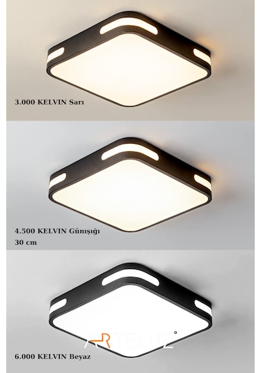 Kare Model Modern Plafonyer Avize 30x30 Cm Siyah