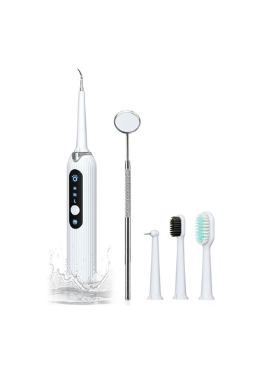 Skycity Usb Şarjlı Ultrasonik Diş Temizleyici - 4 Değiştirilebilir Uç Fırça, Tırnak, Zımbırtı, Dildeği + Ağız Aynası - Ipx6 Su Geçirmez Beyaz