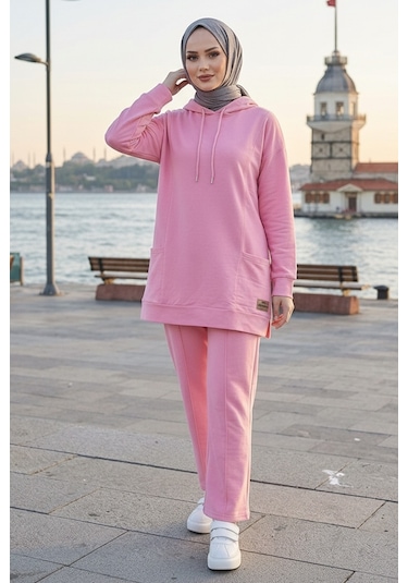Bestenur Çift Cepli Kapüşonlu İkili Takım 1668 - Pembe