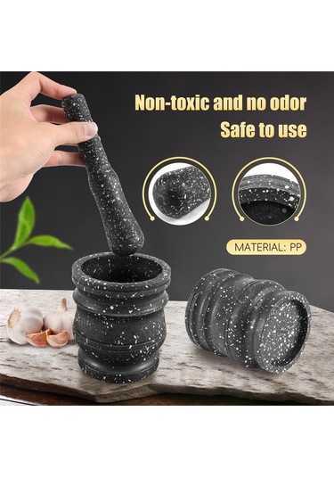 Granit Desenli Havanda Seti Taş Ot Baharat Öğütücü Katı Öğütücü Siyah