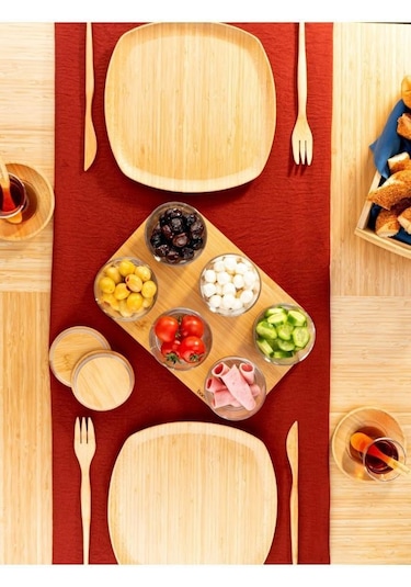 Bambum Lincoln - 13 Parça Cam Kahvaltılık Takımı Ahşap