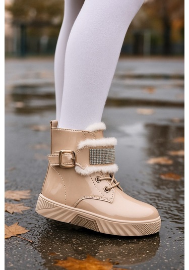 Günlük Kız Çocuk Rugan Bot Fermuarlı Lastik Bağcıklı Kürk Ve Taş Detaylı Kaymaz Taban Bootie 391 Bej-rugan Günlük Kız Çocuk Rugan Bot Fermuarlı Lastik Bağcıklı Kürk Ve Taş Detaylı Kaymaz Taban Bootie 391 Bej-rugan