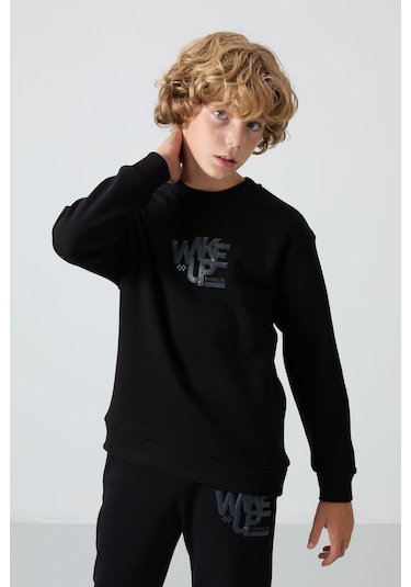 Tommy Life Siyah Pamuklu Kalın İçi Tüylü Yumuşak Dokulu Standart Fit Baskılı Erkek Çocuk Eşofman Takım - 11253 Siyah