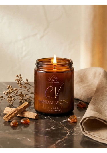 Sandal Ağacı Kokulu Mum- Aromaterapi Mum 100cc- %100 Doğal Soya Wax Mum Amber