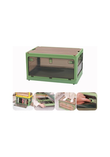Sones Katlanabilir Plastik Saklama Kutusu Tekerlekli İstiflenebilir Depolama Düzenleyici 37 X 26,5 X 22 Cm, Renk: Yeşil Ahşap Kapak