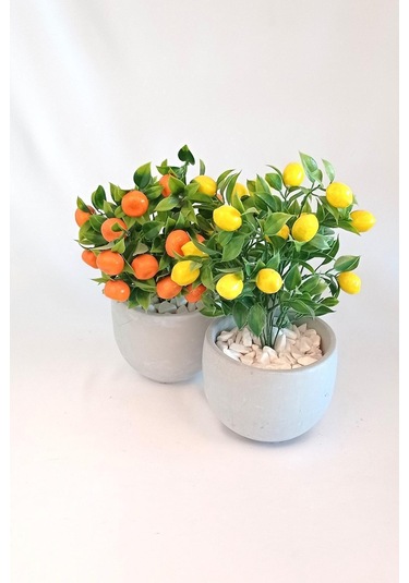Yapay Ağaç Beton Saksıda Dekoratif Limon Ve Portakal Ağacı Tanzimi Turuncu-sarı-beyaz