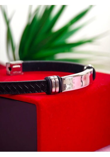 Çelik Derili Bileklik Kişiye Özel İsimli Paslanmaz Derili Çelik İsimli Bileklik 316 L Çelik Altın - Çelik