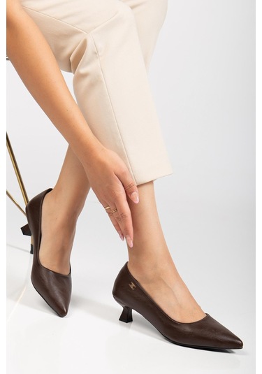 Suins Molina Model Kadın Mini Topuklu Stiletto Ayakkabı Kahve