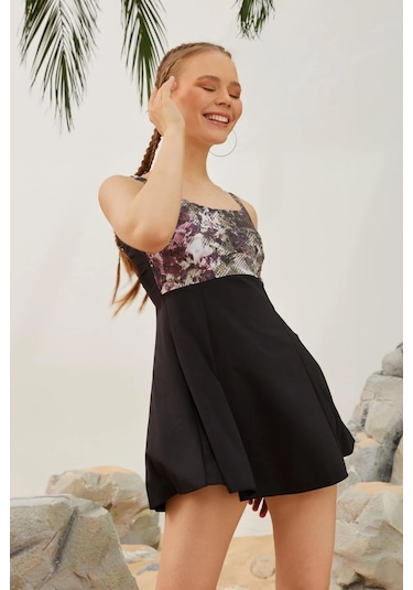 Şortlu Elbise Mayo Etekli Mayo Yüzücü Mayo S125-92 Siyah