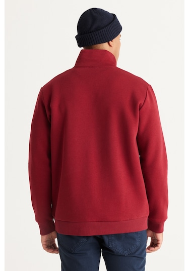 AC&Co / Altınyıldız Classics Standart Fit Normal Kesim İçi Polarlı Bato Yaka Pamuklu Erkek Sweatshirt Bordo