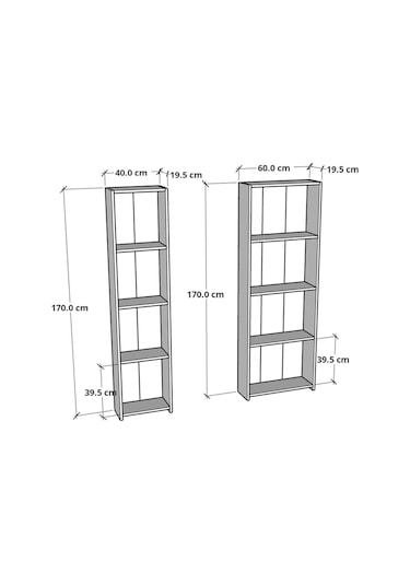 5 Raflı Arkalıklı Kitaplık Seti 1 Dar 1 Geniş 170cm Beyaz - A.çam