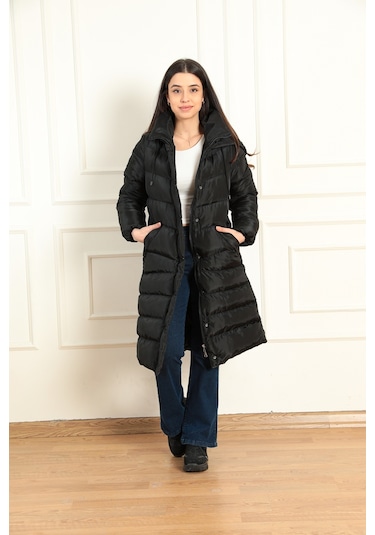 Modaplaza Kadın Çıtçıtlı Uzun Şişme Kaban 1781- K23mflx1781mntsiyah K23MFLX1781MNTSİYAH Siyah