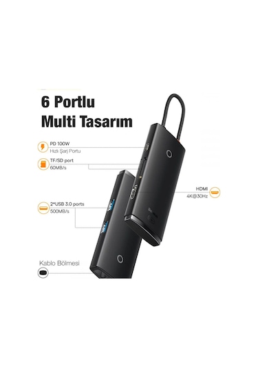 Baseus Lite 6in1 Multifonksiyonel Type-C Hub Dock Station