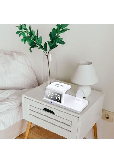 Pazly 5 İn 1 15w Usb Saatli Kablosuz Çok İşlevli Hızlı Şarj Cihazı - Dijital Çalar, Kulaklık Ve Telefon Şarj İstasyonu