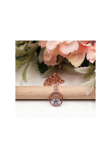 Yuvarlak Halka İçinde Elmas Çiçek Montürlü Set Rose Gold - Gümüş