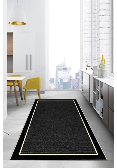 West Home Dijital Baskı Yıkanabilir Kaymaz Taban Salon Halısı Mutfak Halısı Yolluk Wh 478 Black