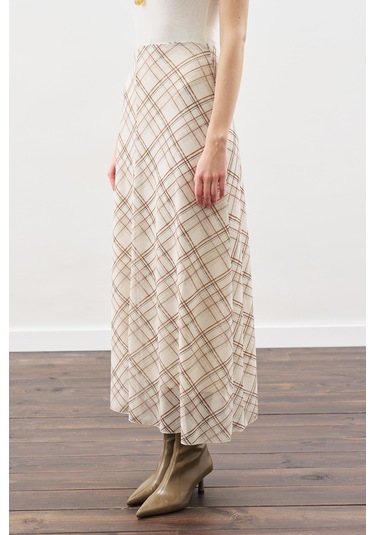 Desenli Tül Etek Bej Ekose Bej Ekose