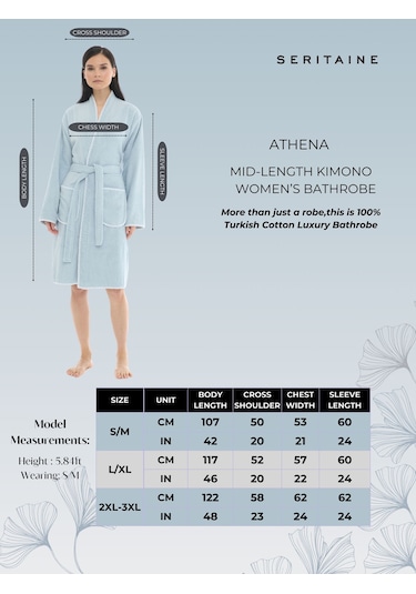 Athena Kimono Kadın Bornozu- Beyaz %100 Pamuk Mavi