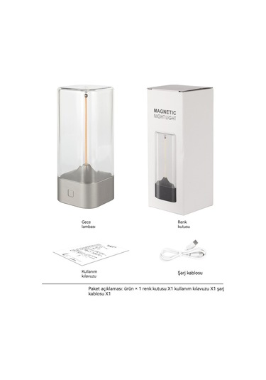 Taşınabilir Manyetik Emişli Gece Lambası Masa Lambası Kamp Yatak Odası Başucu Gece Lambası Kanca İle Geliyor-gümüş Gümüş