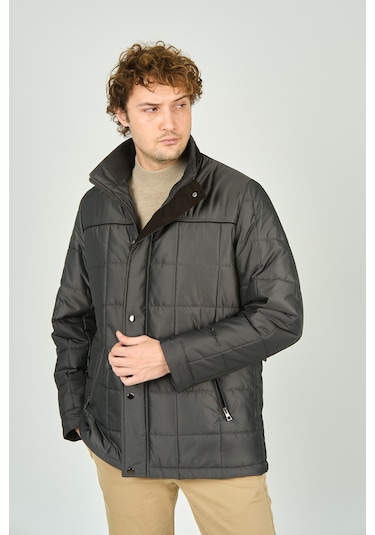 Daynax Erkek İçi Kürklü Dik Yaka Fermuar Ve Çıtçıt Kapamalı Mont Kaban 4000 Gri Gri