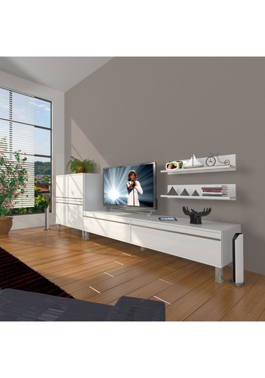Decoraktiv Eko On Mdf Std Krom Ayaklı Tv Ünitesi Tv Sehpası Beyaz