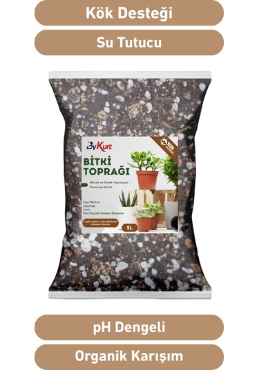 Bykurt 5l Premium Çiçek Toprağı Vitaminli, Böcek Yapmayan Özel Karışım İç Mekan Toprağı 5 Litre