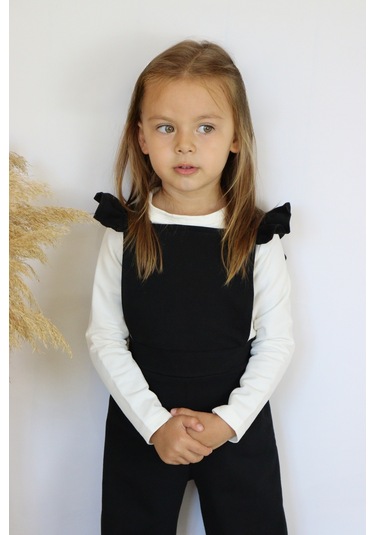 Kız Çocuk Berlin Siyah Pamuklu Fırfırlı Bağlama Detaylı Tulum Siyah