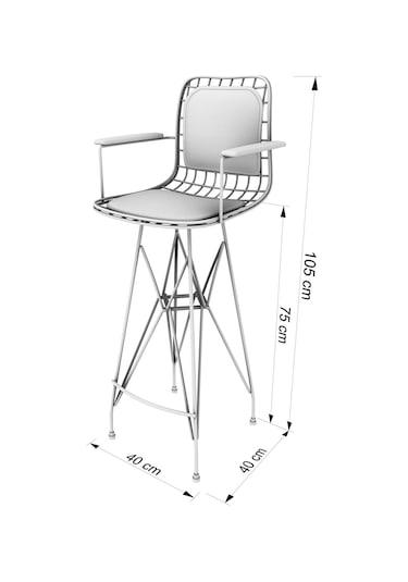 Knsz kafes tel bar sandalyesi 1 li zengin syhyşl kolçaklı sırt minderli 75 cm oturma yüksekliği ofis cafe bahçe mutfak