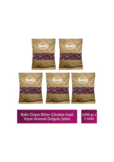 Balin Düşes Çikolata Kaplı Vişne Aromalı Sert Şeker 1000 Gr X 5 Adet