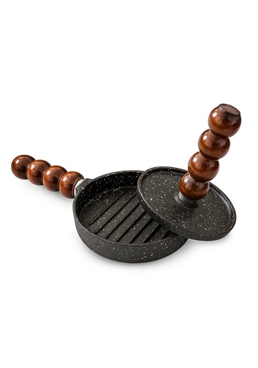 Hamburger Press & Köfte Kalıbı & Et Mühürleme Komple Döküm Alt Üst Dengeli Pişirme Yanmaz Yapışmaz Siyah