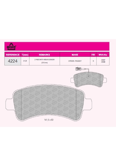 BEŞER 4224 BOXER 2.0 BlueHDI ARKA BALATA
