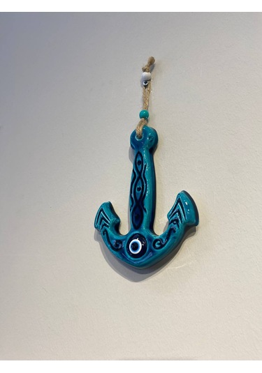 El Yapımı Nazar Boncuğu, Duvar Dekorasyon Ürünü, Seramik, El İşçiliği, Turkuaz Renkte Çapa Desenli -