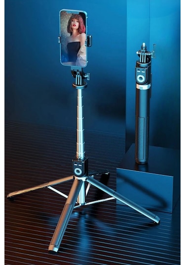 Fotoğraf Makinası Ve Telefon Takılabilen 2si 1 Arada 2.2m Uzayan Selfie Çubuğu Kumandalı Tripod Çok Renkli